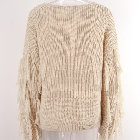Loose Pullover Round-Neck Tassel Long Sleeve Sweater - Picture 5 of 6